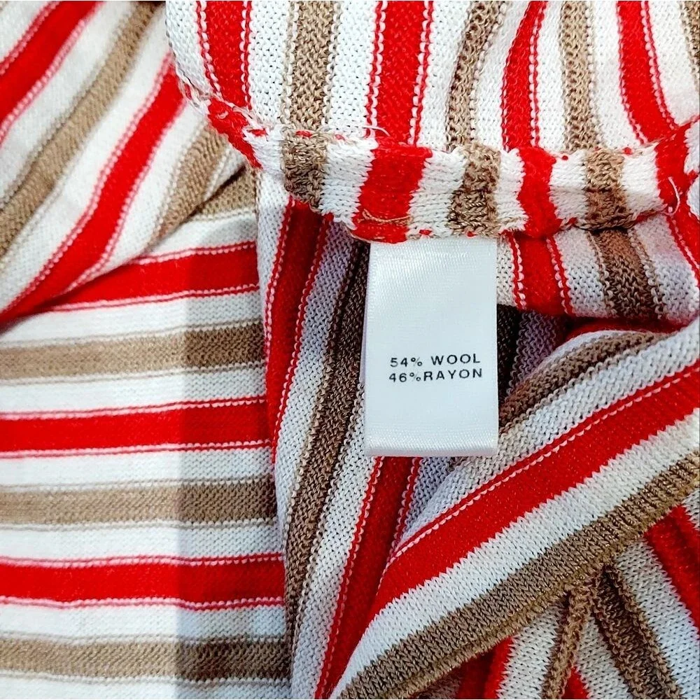 St. John Wool Blend Buttoned V-Neck Striped Cardigan size S